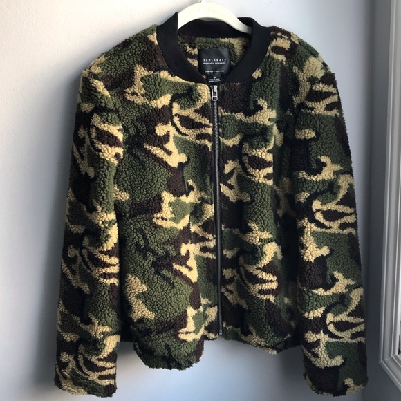 NWT Sanctuary Camo Sherpa Bomber Jacket Coat - Picture 4 of 7